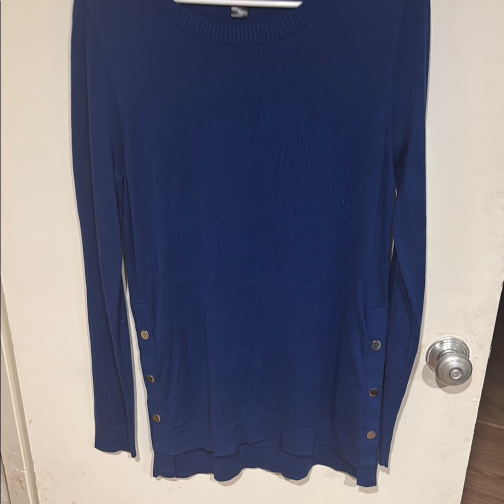 Blue Long Sleeve Sweater with Button Accents